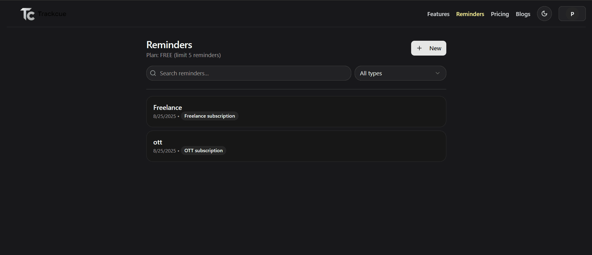 Demo of Reminder Dashboard