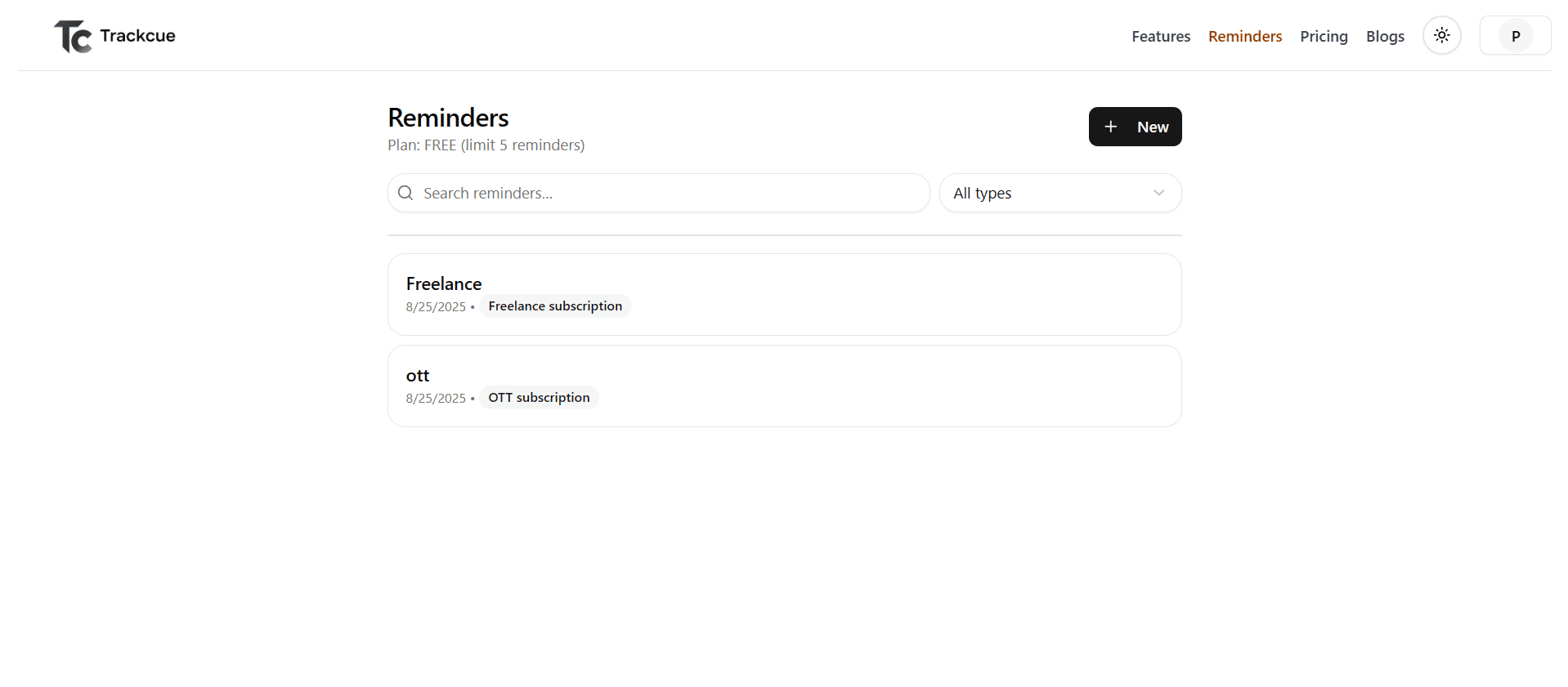 Demo of Reminder Dashboard